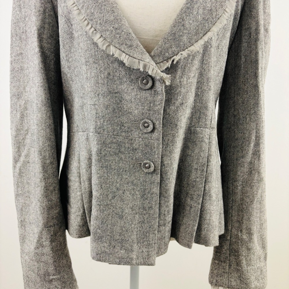 White House Black Market Gray Wool Blend Ruffle Trim Peplum Blazer Jacket 14 - Picture 3 of 9